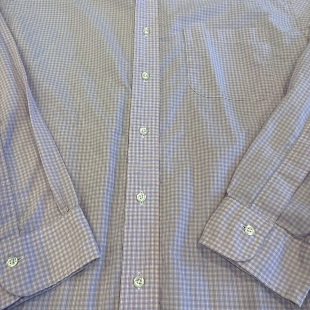 Vtg Brooks Brothers Shirt Mens 17/4 Pink Gray Makers Gingham Plaid USA 6 Button